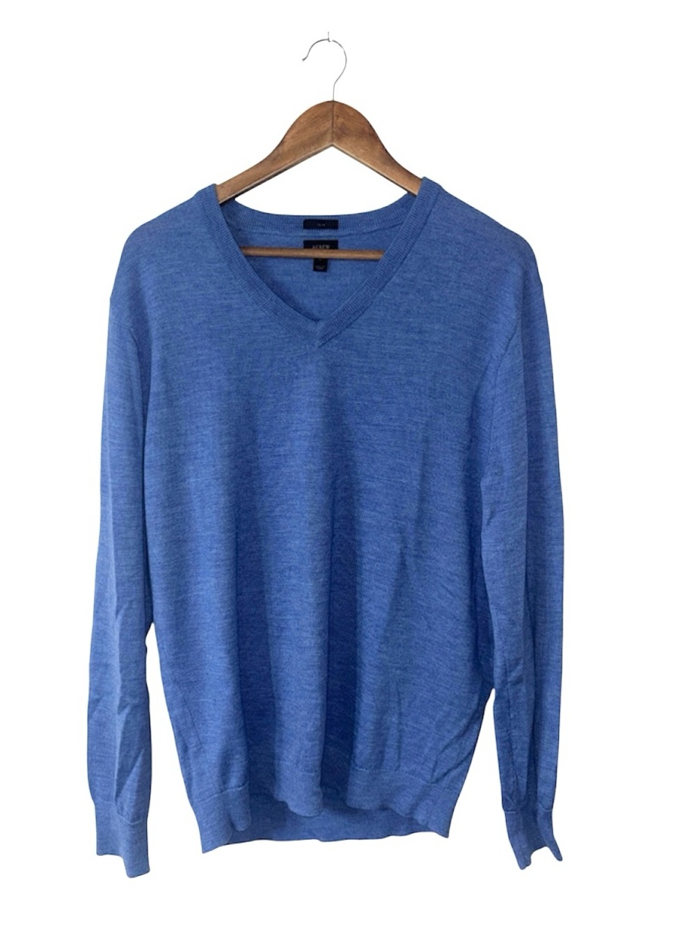 J. Crew Blue V-Neck Sweater 100% Italian Merino Wool Tollegno 1900 Prep Large